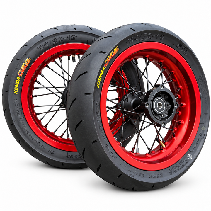 Pit Bike 12" Aluminum Supermoto wheel Set- Kenda Tires Included