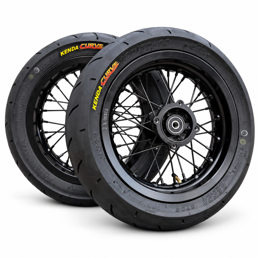 Pit Bike 12" Aluminum Supermoto wheel Set- Kenda Tires Included
