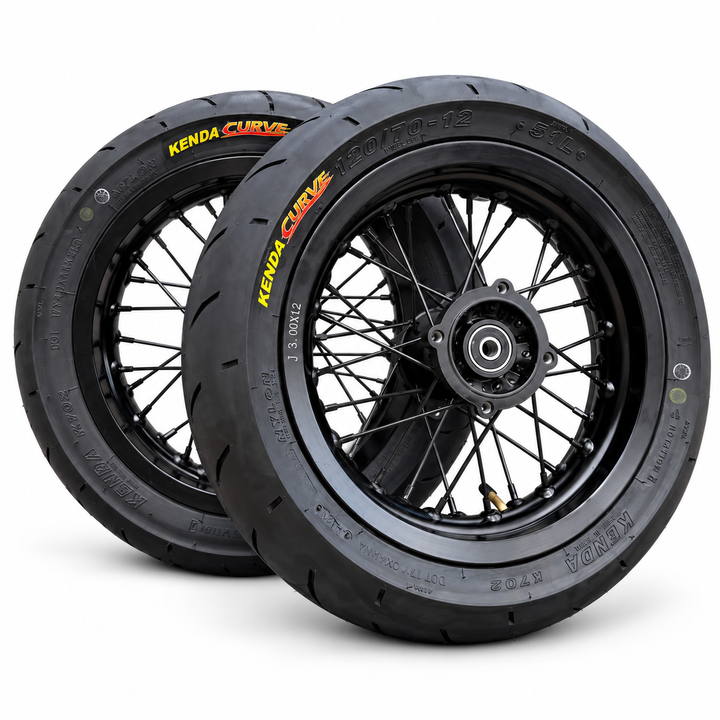 Pit Bike 12" Aluminum Supermoto wheel Set- Kenda Tires Included