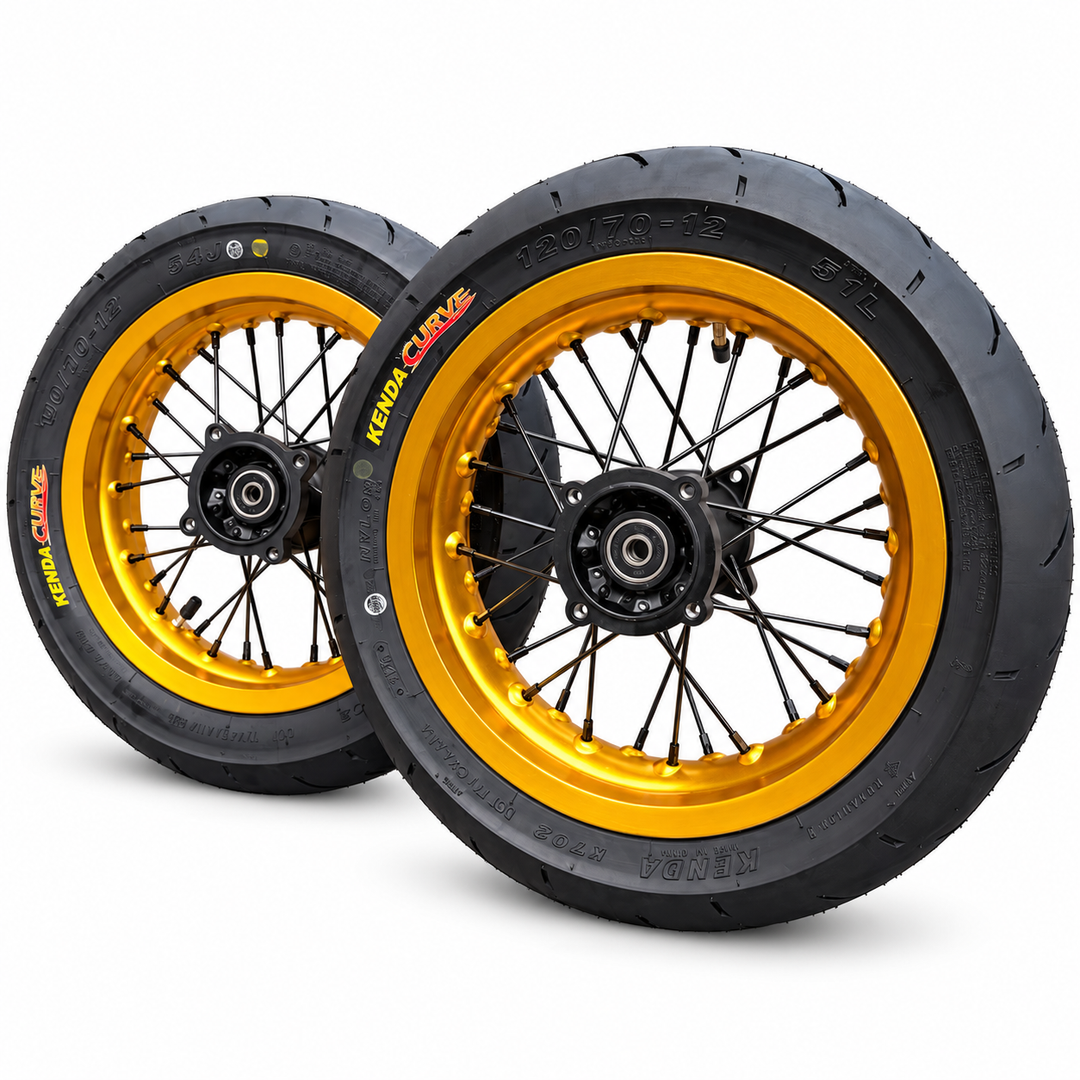Pit Bike 12" Aluminum Supermoto wheel Set- Kenda Tires Included