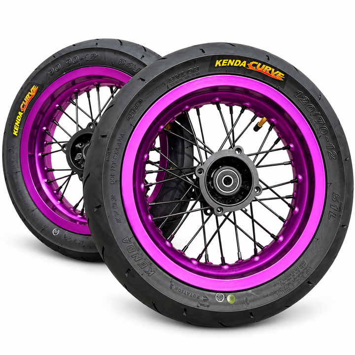 Pit Bike 12" Aluminum Supermoto wheel Set- Kenda Tires Included