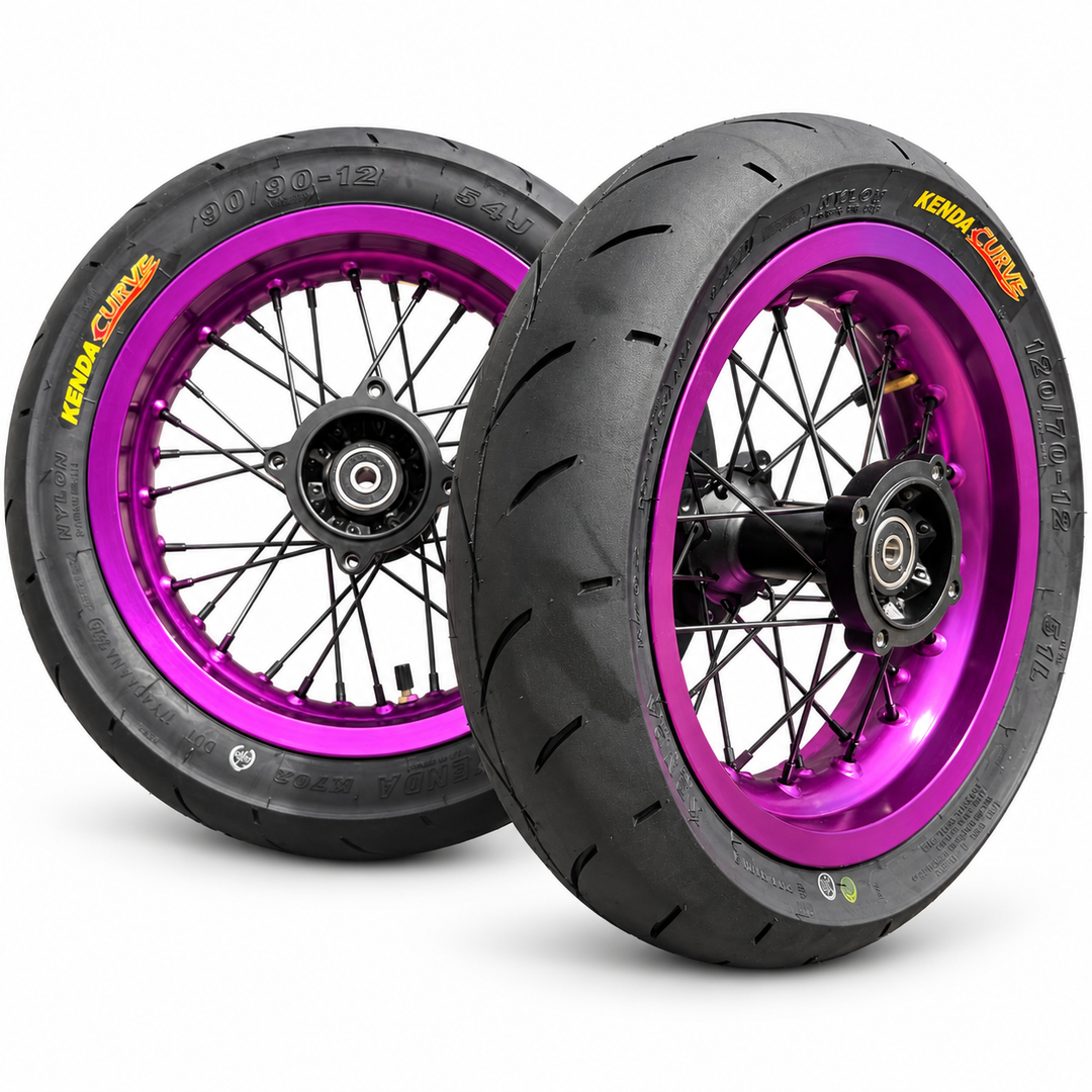 Pit Bike 12" Aluminum Supermoto wheel Set- Kenda Tires Included