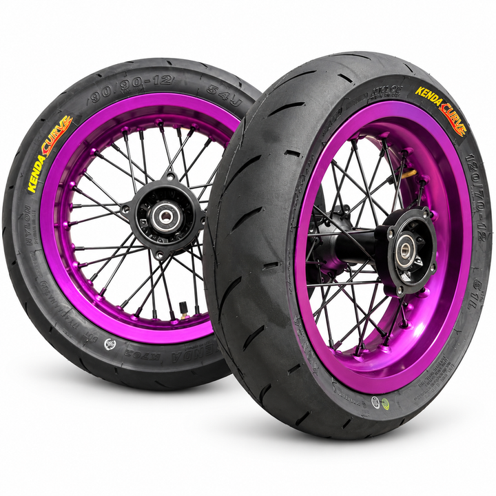 Pit Bike 12" Aluminum Supermoto wheel Set- Kenda Tires Included