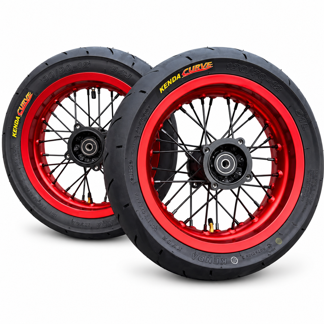 Pit Bike 12" Aluminum Supermoto wheel Set- Kenda Tires Included