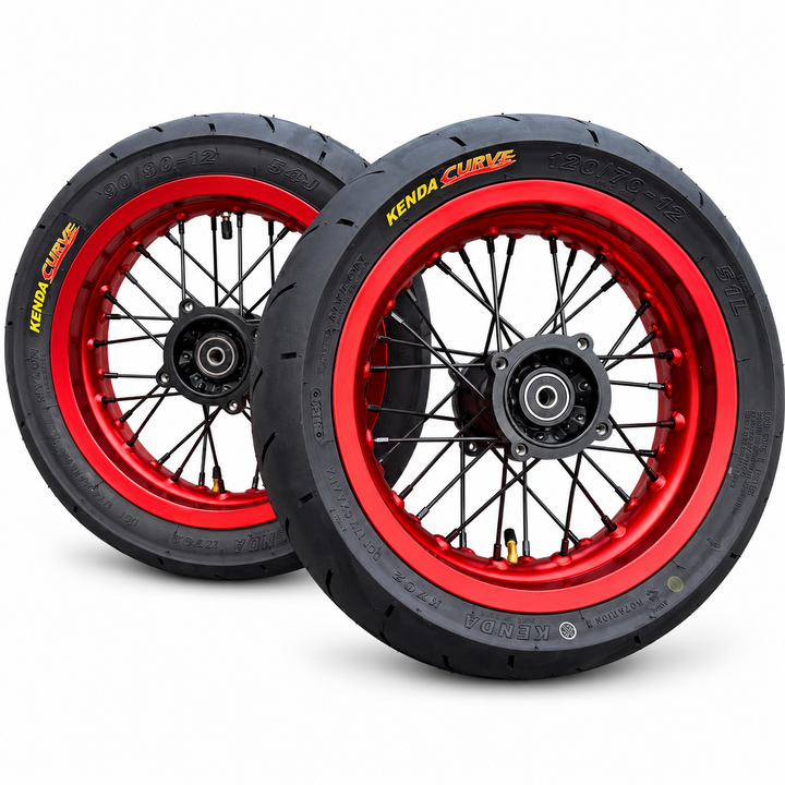 Pit Bike 12" Aluminum Supermoto wheel Set- Kenda Tires Included