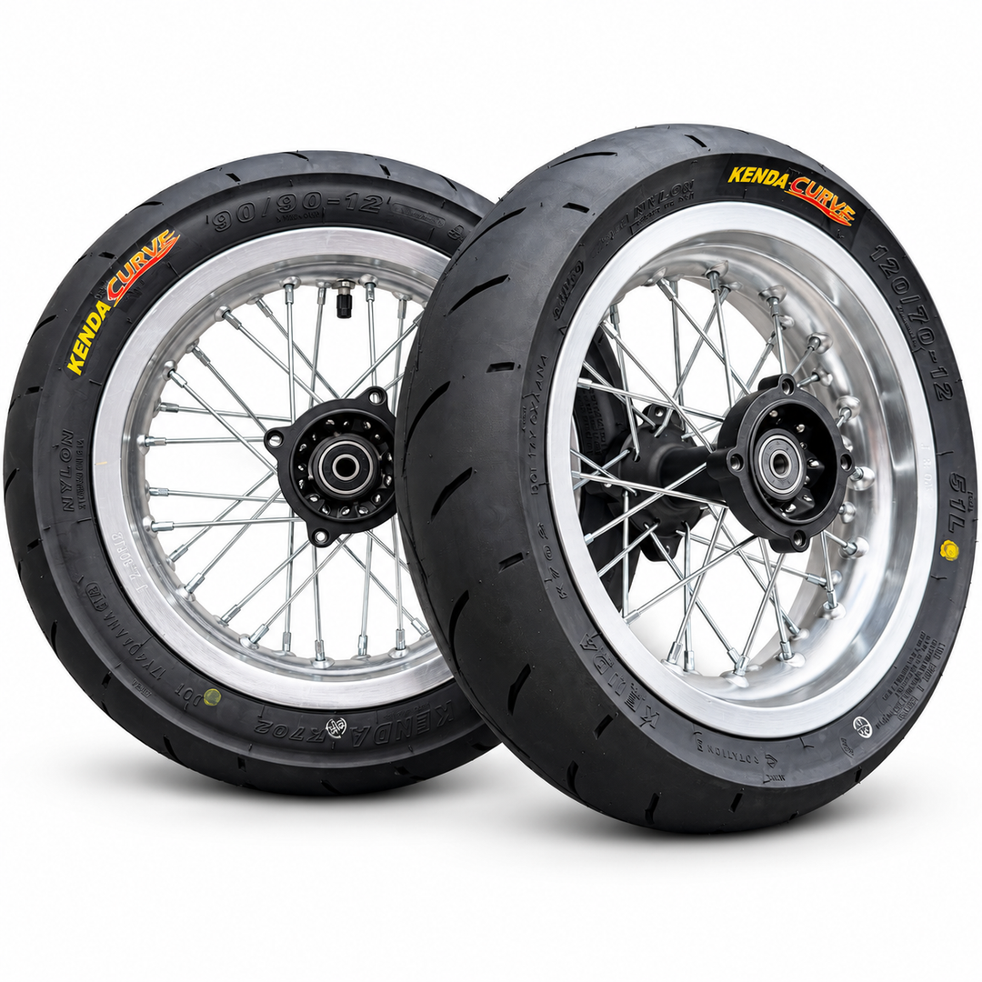 Pit Bike 12" Aluminum Supermoto wheel Set- Kenda Tires Included