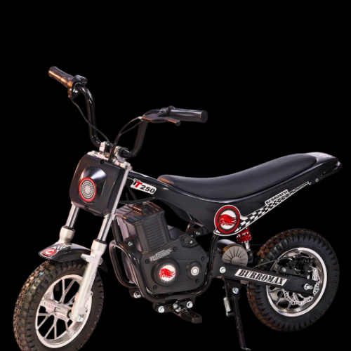 Black dirt bike with visible branding on a black background