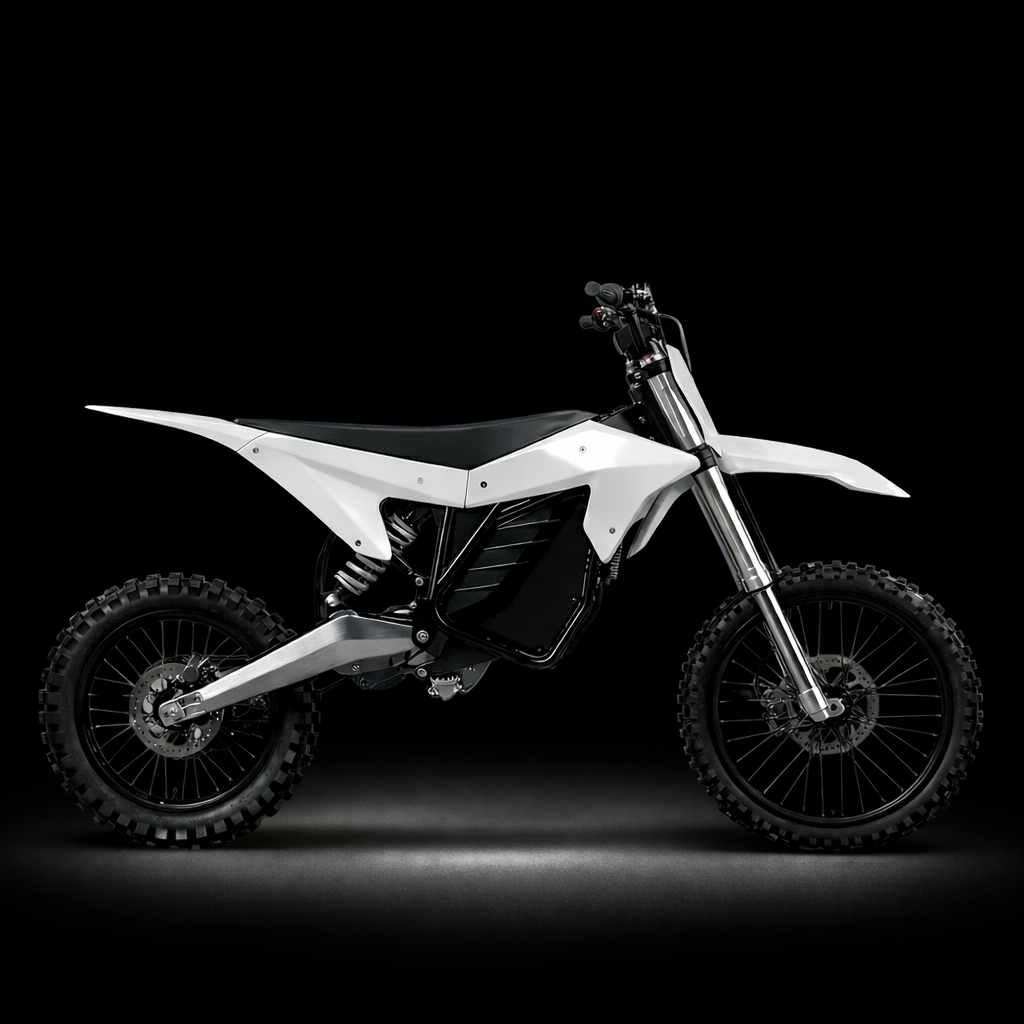 White off-road motorcycle on a black background