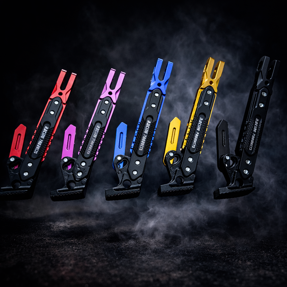 Set of multicolored multitools on a dark background