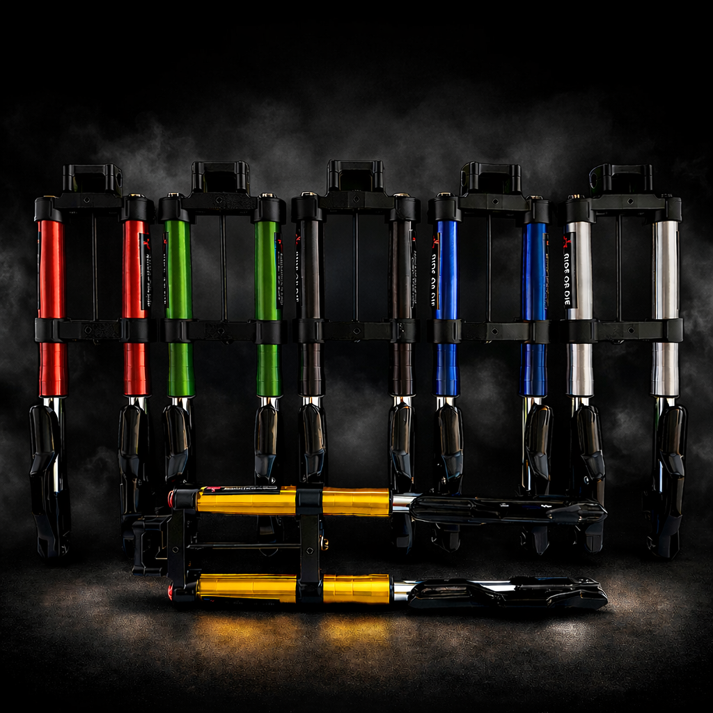 Set of colorful folding ladders on a dark background