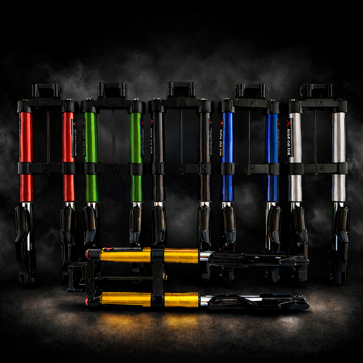 Set of colorful folding ladders on a dark background