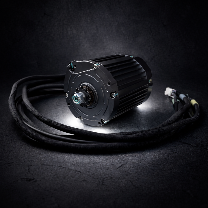Motor with wiring on a dark background
