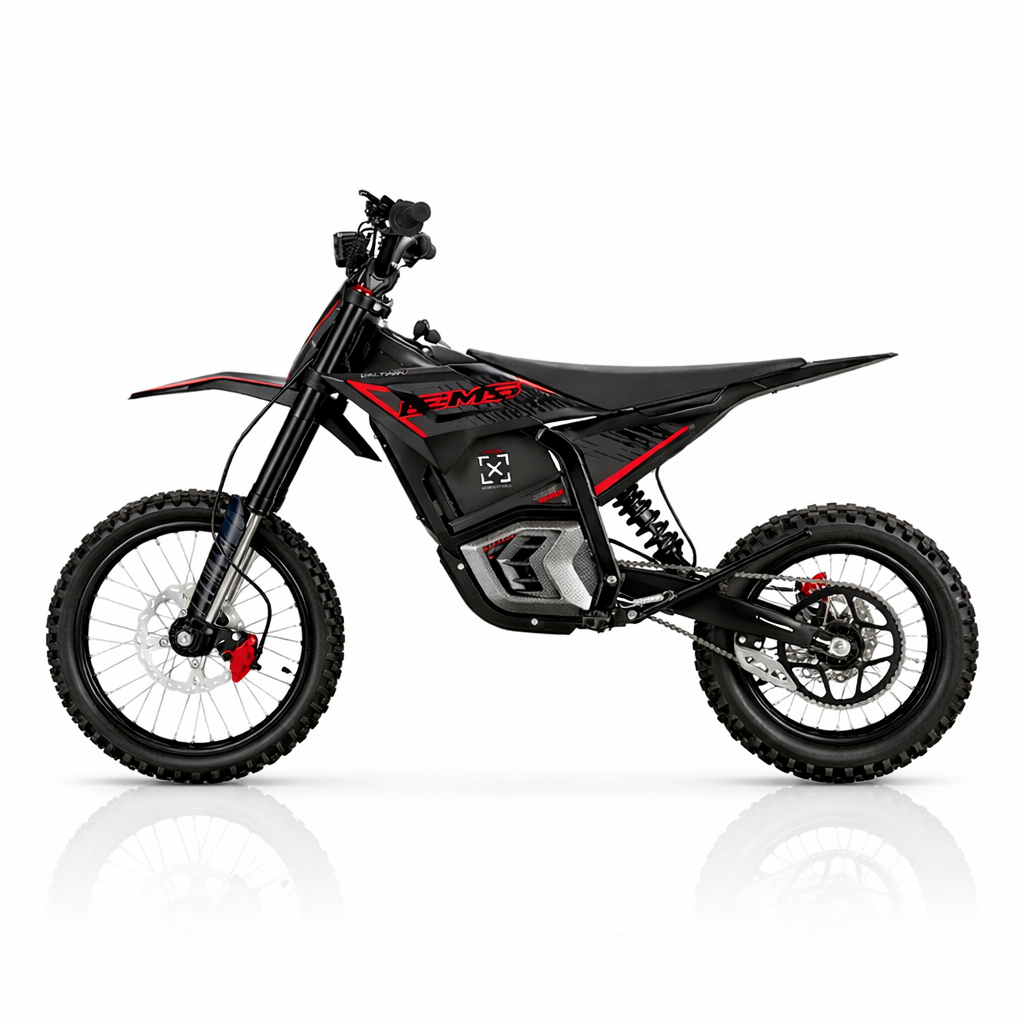 Black and red electric bike on a white background