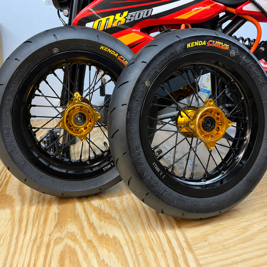 Modified Razor MX or SX 12" Front Supermoto Wheel Kit with CNC Aluminum Hub - Gold