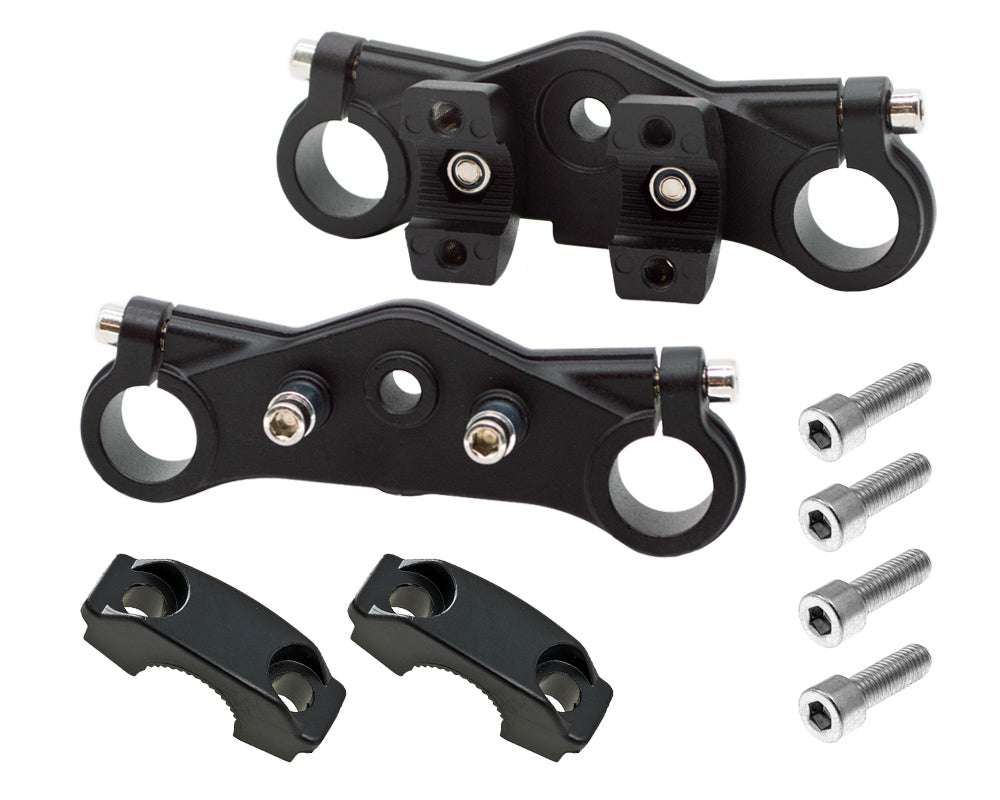 Fork Clamp Assembly, Complete Set, Includes Upper, Lower, Handlebar Clamps and Hardware, Black (part #10038) Fits…