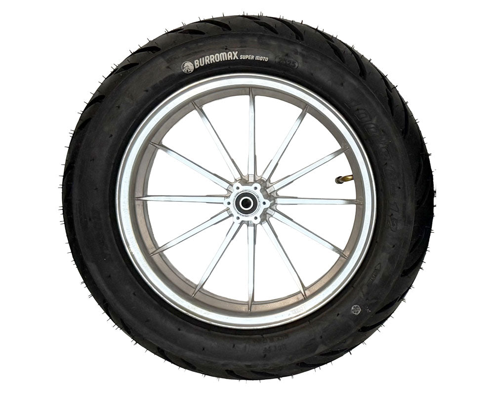Wheel Assembly, 12″ Rear with Supermoto 100/90-12 Tire, 12×2.5 Radial 12 Spoke Wheel, Silver (part #10083) Fits Xr…