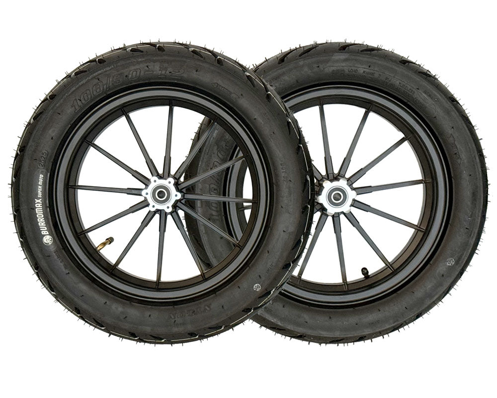 Wheel Assembly, 12″ Front and Rear, Supermoto 100/90-12 Tire, 12×2.5 Radial 12 Spoke Wheel, Black, Set of 2 (… (1)
