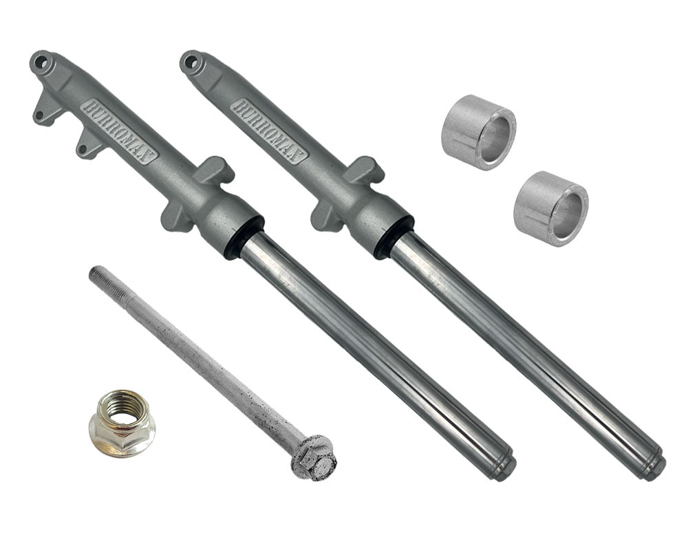 Fork Leg Kit, Oil Type, Right and Left, Silver with Axle, Nut, and Spacers (part #10163) Fits TT250 product photo